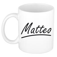 Matteo Naam koffiemok - beker - met sierlijke letters - wit - 300 ml - Cadeau - Heren
