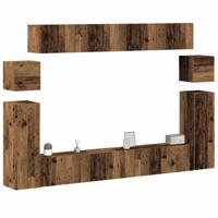 8-delig Tv-meubelset wandmontage bewerkt hout oud houtkleurig