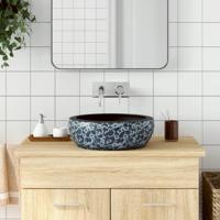 VidaXL Opzetwasbak rond φ41x14 cm keramiek zwart en blauw VidaXL Opzetwasbak rond φ41x14 cm keramiek zwart en blauw