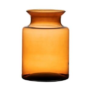 Hakbijl Glass melkbus vaas - amber - glas - D14 x H20 cm - bloemenvaas/boeketvaas