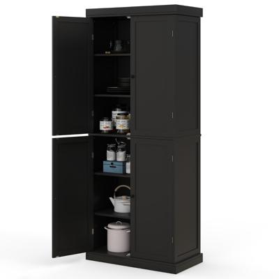 Hoge kast Badkamerkast Voorraadkast met 4 Deuren & 6 Vakken Keukenkast 76 x 40 x 184,5 cm Zwart