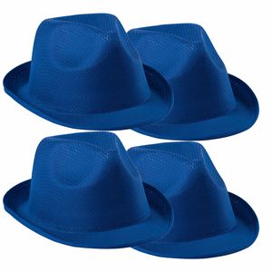 Verkleed trilby hoedje - 4x - blauw - polyester - volwassenen - Carnaval hoed