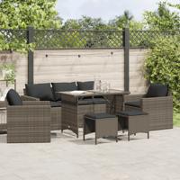 6-delige Loungeset met kussens poly rattan grijs