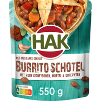HAK mild Mexicaans gekruid Burrito schotel met kidneybonen, wortel & doperwten 550g bij Jumbo