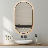 Zwarte Ovale Badkamerspiegel met LED Verlichting en Verwarming 50x100cm - Dimbaar en Aanpasbare Lichtkleur