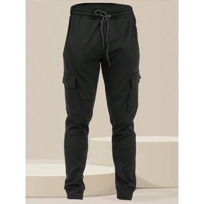 Men's Grey Cotton Cargo Jogger Pants with Drawstring Waist Black / M