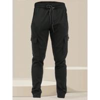 Men's Grey Cotton Cargo Jogger Pants with Drawstring Waist Black / M