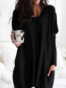 Casual Pockets Long Sleeve Solid Top