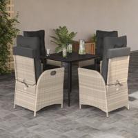 5-delige Tuinset met kussens poly rattan lichtgrijs