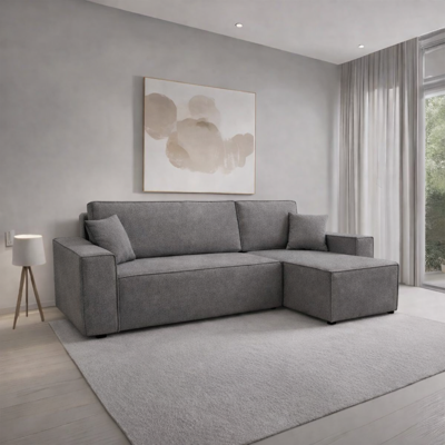 2dekans Slaapbank Karlo - Velvet Antraciet - L-Hoekbank 3-zits met opbergruimte - Universeel | Streep op zitgedeelte (Niet in originele verpakking - Kans op schade)