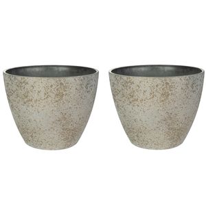 Bloempot/plantenpot - 2x - buiten - beige/goud - D19 en H15 cm - kunststof/steenmix