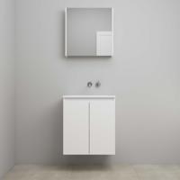 On-Line Badkamermeubelset - 60 cm - Bouwpakket - Greeploos 2 Deuren - Acryl Wastafel - zonder Kraangat - Spiegelkast - Mat Wit