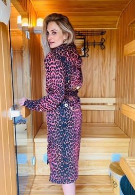 D-Robe badjas met capuchon - panter roze-m