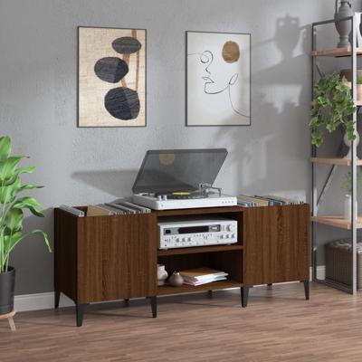 Platenkast 121x38x48 cm bewerkt hout bruin eikenkleur