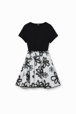 Gecombineerde jurk bloemen - BLACK - 9/10
