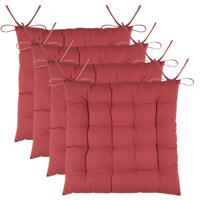 Stof Textile stoelkussens DUO - 4x - terracotta - 38 x 38 x 3.5 cm - touwtjes sluiting