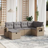 6-delige Loungeset met kussens poly rattan gemengd beige