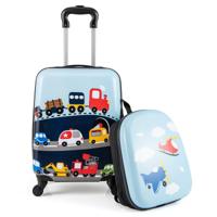 2-delige Kinderkoffer Set Kinderbagage met Wielen 16" Handbagage & 13" Harde Rugzak Blauw Vervoermiddel