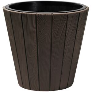 Plantenpot/bloempot Wood Style - buiten/binnen - kunststof - donkerbruin - D35 x H32 cm