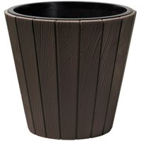 Plantenpot/bloempot Wood Style - buiten/binnen - kunststof - donkerbruin - D35 x H32 cm - thumbnail