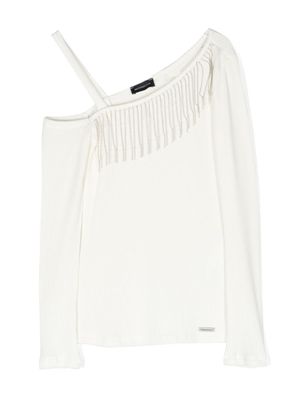 Monnalisa t-shirt nervuré à franges - Tons neutres