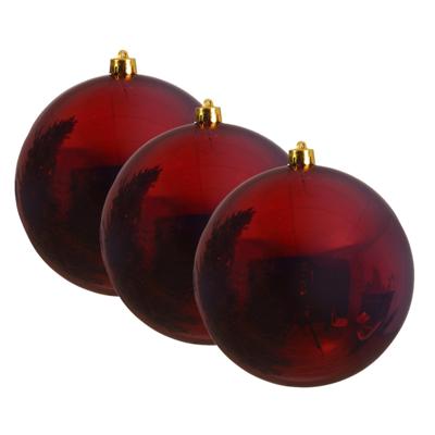 Decoris Kerstbal - 3x - donkerrood - groot - 25 cm - kunststof - glans