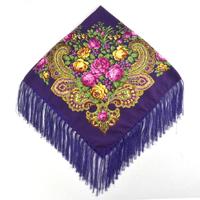 Paarse etnische stijl retro kwast vierkante sjaal bloem patroon hoofddoek sjaal grootte: 90 x 90cm