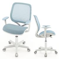 Kinderdraaibureaustoel met Verstelbare Hoogte 80-92 cm Ergonomische Rugleuning en Armleuningen Automatische Vergrendeling Blauw