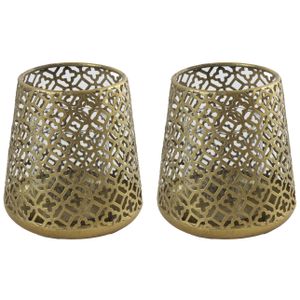 2x stuks luxe theelichthouder/kaarsenhouder - goud kleur - metaal - D14 x H15 cm