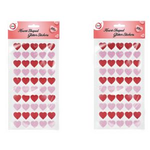 Hartjes glitter stickers voor kinderen - 100 stuks - rood/roze