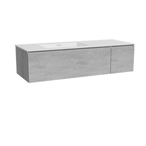 Storke Edge zwevend badmeubel 140 x 52 cm beton donkergrijs met Mata asymmetrisch linkse wastafel in solid surface mat wit