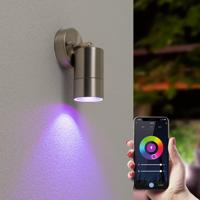 Lago - Smart Wandlamp LED - Wifi + Bluetooth - 5,5 Watt 345 lumen - Dimbaar - Kantelbaar - RGBWW - IP65 waterdicht - GU10 - Downlight - RVS - Google Home, Amazon Alexa en Siri