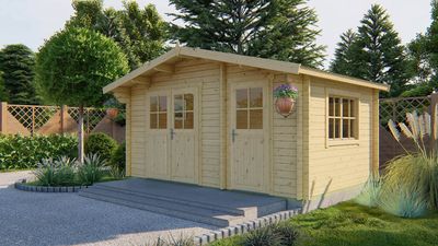 Tuindeco Elizabeth Blokhut 450x280 cm 40 mm vuren blank- Zadeldak- Onbehandeld vurenhout- Tuindeco