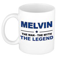 Melvin cadeau mok - man myth legend - naam koffiemok / beker - wit en blauw - 300 ml