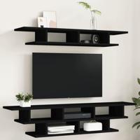 Tv-wandmeubelset bewerkt hout zwart