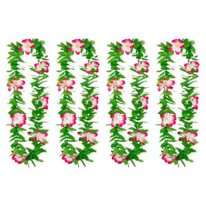 Hawaii krans/slinger - 4x - Tropische kleuren mix groen/roze - Bloemen hals slingers