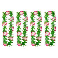 Hawaii krans/slinger - 4x - Tropische kleuren mix groen/roze - Bloemen hals slingers