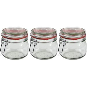 Weckpot/inmaakpot - 3x - glas - 500 ml - met beugelsluiting - transparant