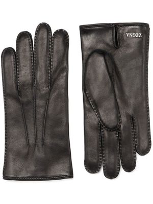 Zegna gants à plaque logo - Noir