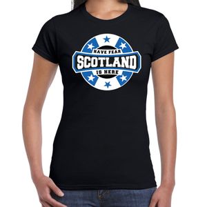 Have fear Scotland is here / Schotland supporter t-shirt zwart voor dames