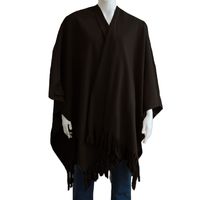 Luxe omslagdoek/poncho - zwart - 180 x 140 cm - fleece - Dameskleding accessoires - thumbnail