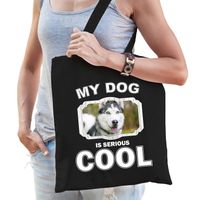 Katoenen tasje my dog is serious cool zwart - Husky honden cadeau tas - Feest Boodschappentassen