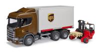 bruder Scania Super 560R UPS logistiek vrachtwagen met heftruck en pallets modelvoertuig 03582 - thumbnail