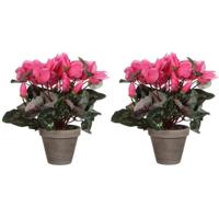 Roze cyclaam kunstplanten 30 cm in grijze pot