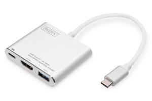 Digitus DA-70838-1 HDMI / USB Adapter [1x USB 3.2 Gen 1 stekker C (USB 3.0) - 1x HDMI-bus, USB 3.2 Gen 1 bus A (USB 3.0), USB-C bus] Aluminium, Zilver Met