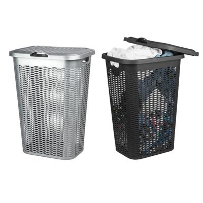 Wasmand Ventilation - met deksel - 2x - zwart en zilver - 50 liter - 61 x 43 cm Wasmand Ventilation - met deksel - 2x - zwart en zilver - 50 liter - 61 x 43 cm
