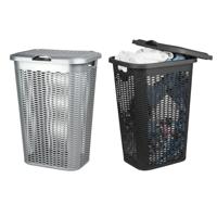 Wasmand Ventilation - met deksel - 2x - zwart en zilver - 50 liter - 61 x 43 cm