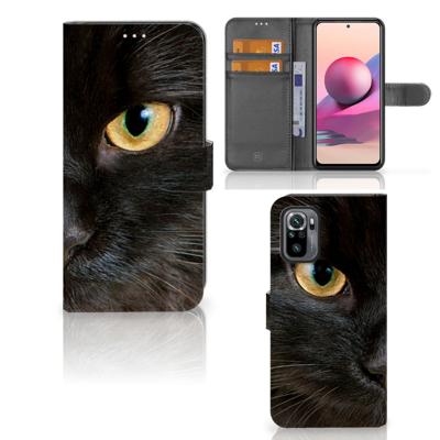 Xiaomi Redmi Note 10S | 10 4G | Poco M5s | Telefoonhoesje | Met pasjeshouder | Zwarte Kat