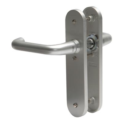Nemef 3253 B Beslag kortschild afgerond | D kruk-kruk | beslagset | geveerd | krukstift 8mm | F1 aluminium | Blind-blind | links en rechts -