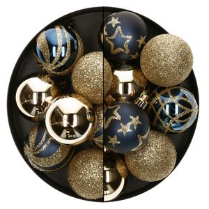 Kerstballen - 27x st - donkerblauw/goud - 4 en 5 cm - kunststof - kerstversiering